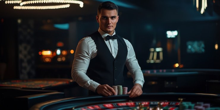 Antarmuka pemain menampilkan pilihan hit, stand, double down di Blackjack